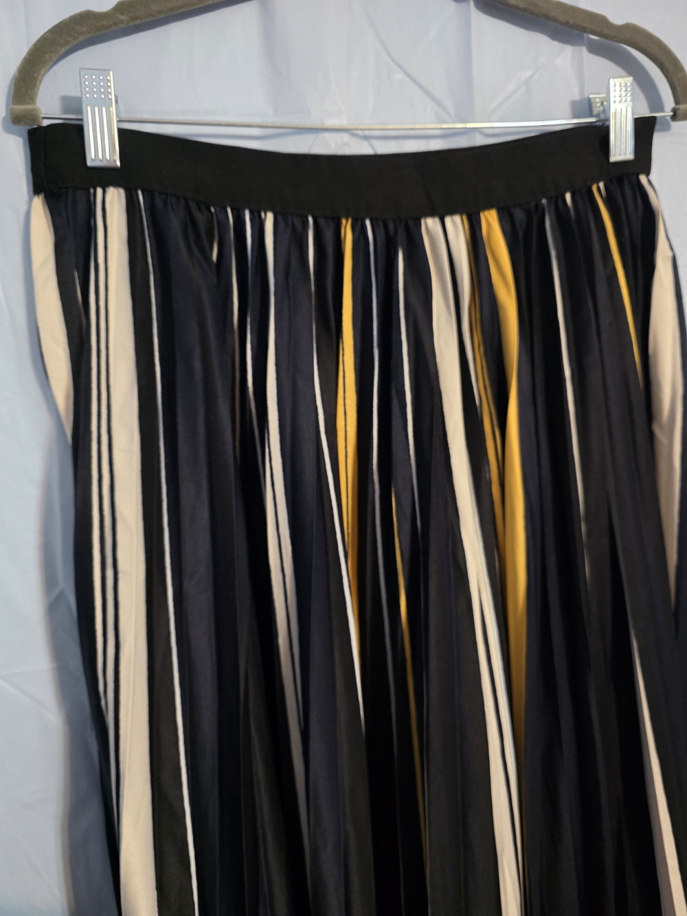 N BY NANCY Black/BLUE Pleated Maxi Skirt with Cream & Mustard Stripes - Picture 3 of 7